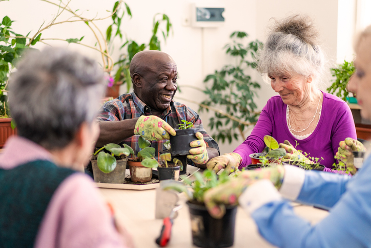 elderly with plants
